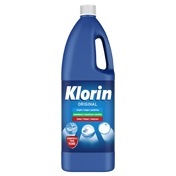 Klorin Original desinficerende og blegende rengøringsmiddel i blå flaske