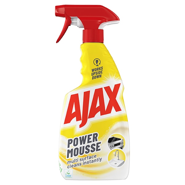 Ajax Power Mousse universal rengøringsskum i gul sprayflaske