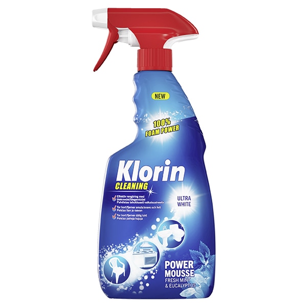 Klorin Cleaning Power Mousse Ultra White rengøringsskum med mint og eukalyptus