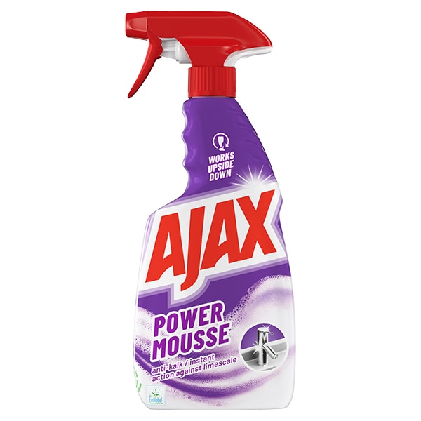 Ajax Power Mousse antikalk rengøringsskum i lilla sprayflaske