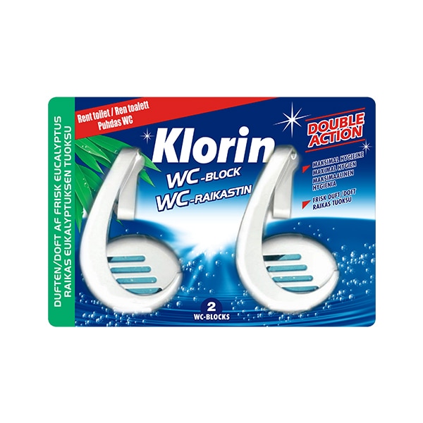 Klorin WC-block Double Action toiletfriskere 2-pak med eukalyptusduft