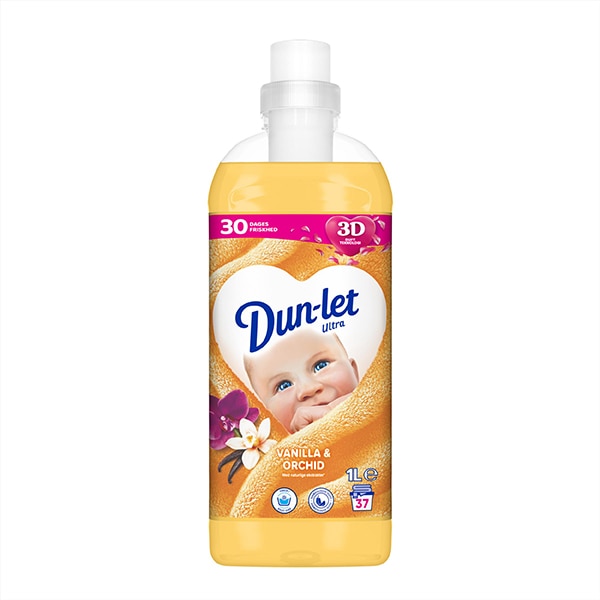 Dun-let Ultra Vanilla & Orchid skyllemiddel i gul 1 liters flaske